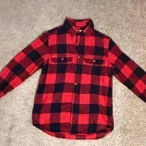 Red & Black Plaid Flannel Button Up Shirt Unisex